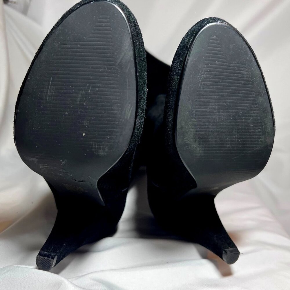 Hot In Hollywood-Black Leather Over Knee 4" Heels-Cheetah Print Inside-Ruffle-6M - Picture 8 of 16